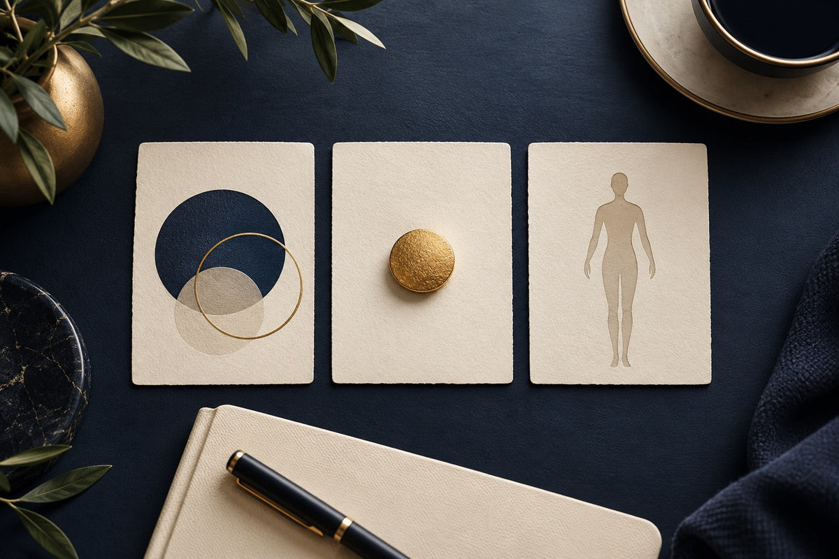 Three abstract evidence cards distinguish cellular biology, a biomarker and a human outcome.