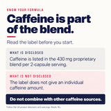 Oxidane X caffeine guide: caffeine is included in the 430 mg proprietary blend per two-capsule serving, but its individual amount is not disclosed. Do not combine with other caffeine sources. Adults 18+.