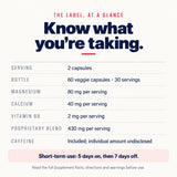 Oxidane X label at a glance: two-capsule serving, 60 veggie capsules and 30 servings per bottle; magnesium 80 mg, calcium 40 mg, vitamin B6 2 mg and proprietary blend 430 mg per serving. Contains caffeine; individual amount undisclosed.